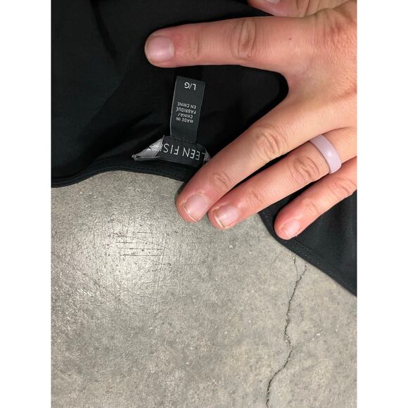 Eileen Fisher 100% Silk Short Sleeve Black Shift Dress Midi Size L - Picture 5 of 6